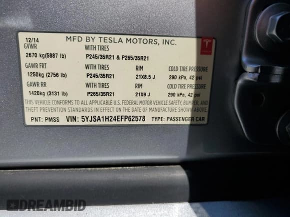 ✅ 2014 Tesla Model S P85D • VIN: 5YJSA1H24EFP62578 • Lot: 63526585. Listed on Copart with 106,221 mi. Free auction sales archive from the USA and detailed vehicle history report at DreamBid. Image 12.
