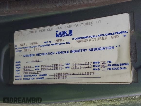 ✅ 1990 Chevrolet Sportvan • VIN: 1GBEG25K4L7168277 • Лот: 43909348. Опубликован ранее на IAAI с пробегом 248 140 миль. Бесплатный доступ к архиву аукционных продаж из США и подробный отчёт об истории автомобиля на DreamBid. Изображение 9.