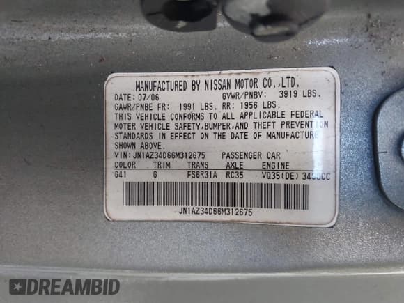 ✅ 2006 Nissan 350Z • VIN: JN1AZ34D66M312675 • Lot: 43053662. Listed on IAAI with 93,756 mi. Free auction sales archive from the USA and detailed vehicle history report at DreamBid. Image 9.