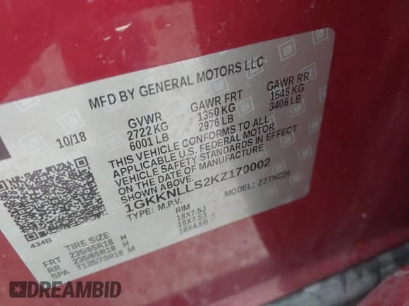 ✅ 2019 GMC Acadia SLE • VIN: 1GKKNLLS2KZ170002 • Lot: 43271383. Listed on IAAI with 85,950 mi. Free auction sales archive from the USA and detailed vehicle history report at DreamBid. Image 9.