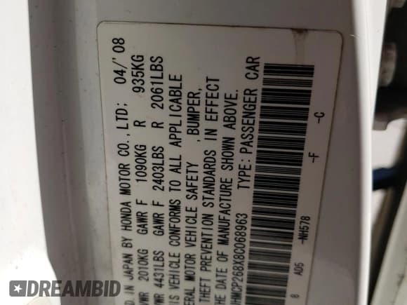 ✅ 2008 Honda Accord EX-L • VIN: JHMCP268X8C068963 • Лот: 51983925. Опубликован ранее на Copart с пробегом 186 115 миль. Бесплатный доступ к архиву аукционных продаж из США и подробный отчёт об истории автомобиля на DreamBid. Изображение 14.