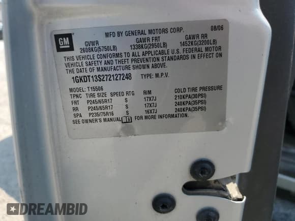 ✅ 2007 GMC Envoy SLT • VIN: 1GKDT13S272127248 • Lot: 59330154. Wystawiony na Copart z przebiegiem 181 766 mil. Bezpłatny archiwum sprzedaży aukcyjnych z USA i szczegółowy raport historii pojazdu na DreamBid. Zdjęcie 15.
