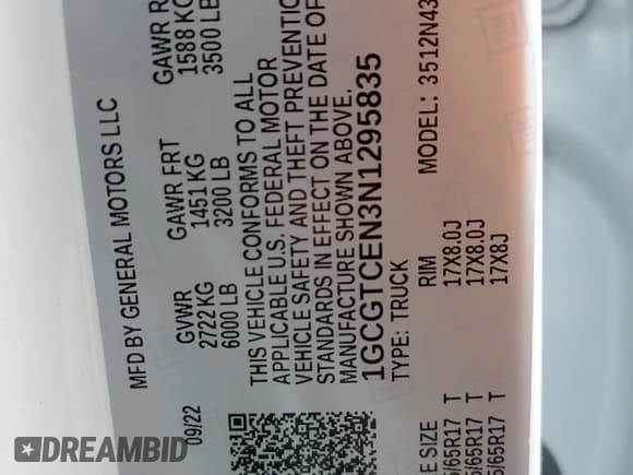 ✅ 2022 Chevrolet Colorado 4WD LT • VIN: 1GCGTCEN3N1295835 • Lot: 90362065. Listed on Copart with 31,455 mi. Free auction sales archive from the USA and detailed vehicle history report at DreamBid. Image 12.