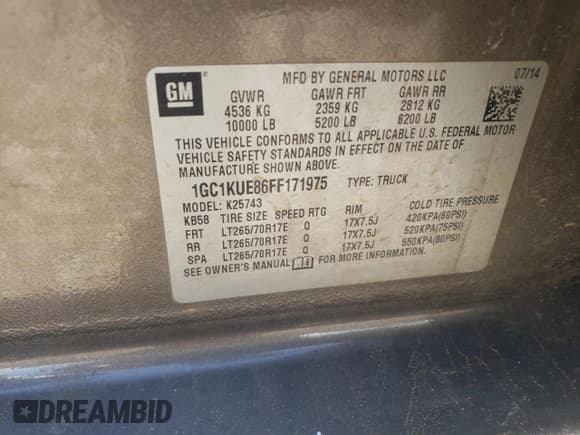 ✅ 2015 Chevrolet Silverado 2500HD Work Truck • VIN: 1GC1KUE86FF171975 • Lot: 80314514. Listed on Copart with 258,702 mi. Free auction sales archive from the USA and detailed vehicle history report at DreamBid. Image 12.