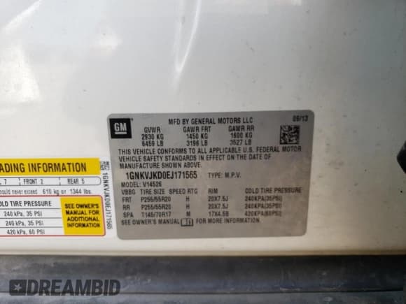 ✅ 2014 Chevrolet Traverse LTZ • VIN: 1GNKVJKD0EJ171565 • Lot: 70861504. Wystawiony na Copart z przebiegiem 83 706 mil. Bezpłatny archiwum sprzedaży aukcyjnych z USA i szczegółowy raport historii pojazdu na DreamBid. Zdjęcie 13.