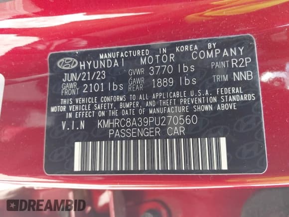 ✅ 2023 Hyundai Venue SEL • VIN: KMHRC8A39PU270560 • Lot: 43009813. Listed on IAAI with 45,864 mi. Free auction sales archive from the USA and detailed vehicle history report at DreamBid. Image 9.