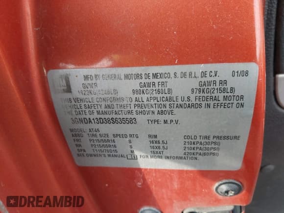 ✅ 2008 Chevrolet HHR LS • VIN: 3GNDA13D38S635583 • Lot: 41657879. Listed on IAAI with 185,060 mi. Free auction sales archive from the USA and detailed vehicle history report at DreamBid. Image 9.