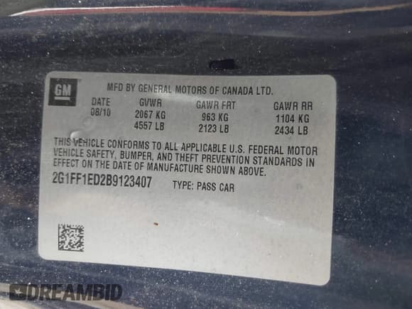 ✅ 2011 Chevrolet Camaro 1LT • VIN: 2G1FF1ED2B9123407 • Lot: 42308460. Listed on IAAI with 144,568 mi. Free auction sales archive from the USA and detailed vehicle history report at DreamBid. Image 9.