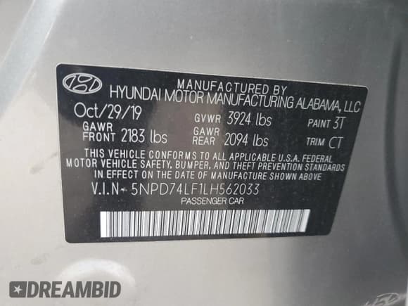 ✅ 2020 Hyundai Elantra SE • VIN: 5NPD74LF1LH562033 • Lot: 91629335. Listed on Copart with 39,484 mi. Free auction sales archive from the USA and detailed vehicle history report at DreamBid. Image 12.