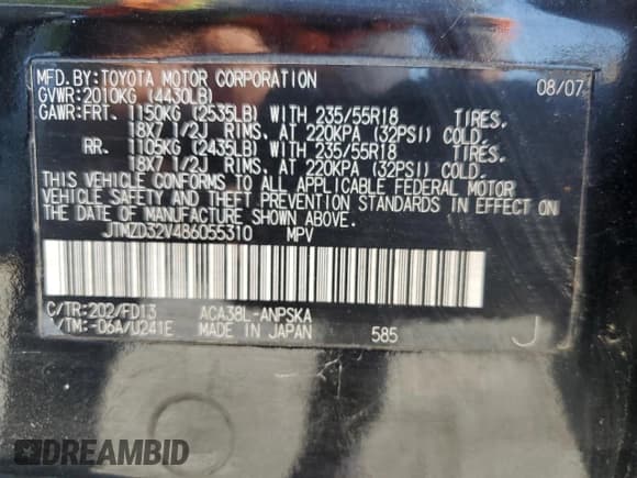 ✅ 2008 Toyota RAV4 Sport • VIN: JTMZD32V486055310 • Lot: 62314045. Wystawiony na Copart z przebiegiem 133 294 mil. Bezpłatny archiwum sprzedaży aukcyjnych z USA i szczegółowy raport historii pojazdu na DreamBid. Zdjęcie 12.