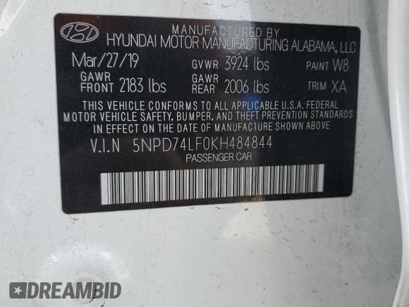 ✅ 2019 Hyundai Elantra SE • VIN: 5NPD74LF0KH484844 • Lot: 48196345. Listed on Copart with 72,368 mi. Free auction sales archive from the USA and detailed vehicle history report at DreamBid. Image 13.