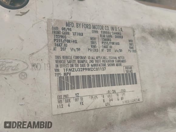✅ 1998 Ford Explorer XLT • VIN: 1FMZU32P9WZC01127 • Lot: 42310558. Wystawiony na IAAI z przebiegiem Nie podano. Bezpłatny archiwum sprzedaży aukcyjnych z USA i szczegółowy raport historii pojazdu na DreamBid. Zdjęcie 9.