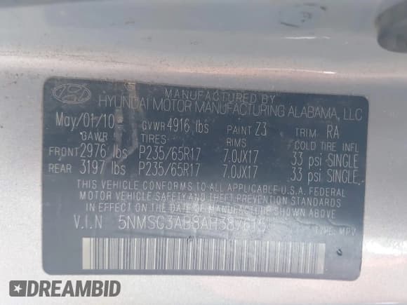 ✅ 2010 Hyundai Santa Fe GLS • VIN: 5NMSG3AB8AH387615 • Лот: 43344282. Опубликован ранее на IAAI с пробегом 231 164 миль. Бесплатный доступ к архиву аукционных продаж из США и подробный отчёт об истории автомобиля на DreamBid. Изображение 9.