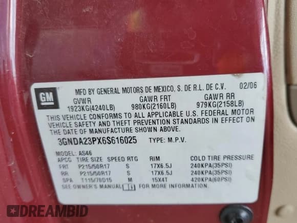 ✅ 2006 Chevrolet HHR LT • VIN: 3GNDA23PX6S616025 • Lot: 49176315. Listed on Copart with 72,509 mi. Free auction sales archive from the USA and detailed vehicle history report at DreamBid. Image 14.