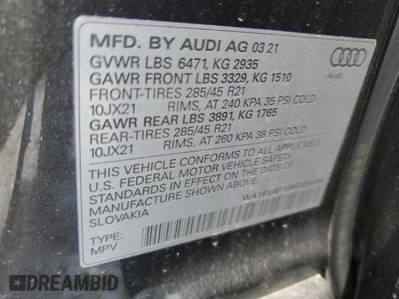 ✅ 2021 Audi Q8 Premium Plus • VIN: WA1BVAF10MD034366 • Лот: 59676554. Опубликован ранее на Copart с пробегом 50 640 миль. Бесплатный доступ к архиву аукционных продаж из США и подробный отчёт об истории автомобиля на DreamBid. Изображение 13.