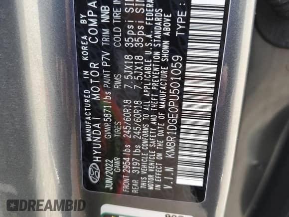 2023 Hyundai Palisade SE с VIN KM8R1DGE0PU501059, выставлен на аукционе Copart как лот 68950174 с пробегом 48 202 миль миль и Списание • Salvage title. История ставок и продаж доступна на DreamBid. Изображение 13.