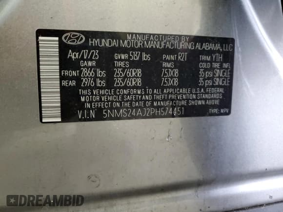 ✅ 2023 Hyundai Santa Fe SEL • VIN: 5NMS24AJ2PH574451 • Lot: 89636285. Wystawiony na Copart z przebiegiem 36 207 mil. Bezpłatny archiwum sprzedaży aukcyjnych z USA i szczegółowy raport historii pojazdu na DreamBid. Zdjęcie 13.