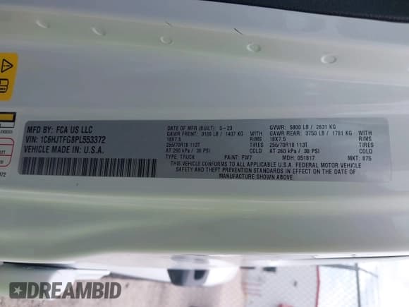 ✅ 2023 Jeep Gladiator High Altitude • VIN: 1C6HJTFG8PL553372 • Лот: 42900480. Опубликован ранее на IAAI с пробегом 14 725 миль. Бесплатный доступ к архиву аукционных продаж из США и подробный отчёт об истории автомобиля на DreamBid. Изображение 9.