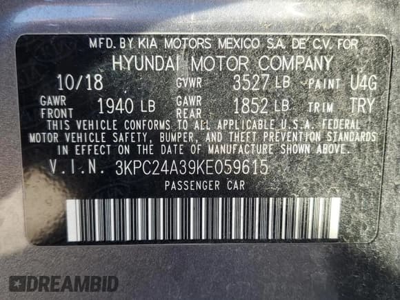 ✅ 2019 Hyundai Accent SE • VIN: 3KPC24A39KE059615 • Лот: 81235784. Опубликован ранее на Copart с пробегом 44 221 миль. Бесплатный доступ к архиву аукционных продаж из США и подробный отчёт об истории автомобиля на DreamBid. Изображение 12.