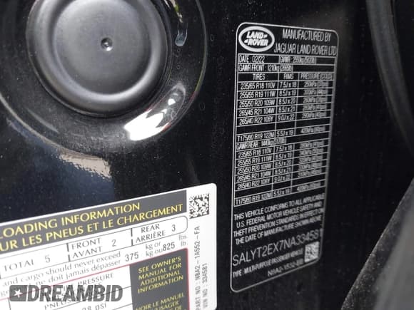 ✅ 2022 Land Rover Range Rover Velar R-Dynamic S • VIN: SALYT2EX7NA334581 • Лот: 41892379. Опубликован ранее на IAAI с пробегом 33 295 миль. Бесплатный доступ к архиву аукционных продаж из США и подробный отчёт об истории автомобиля на DreamBid. Изображение 9.