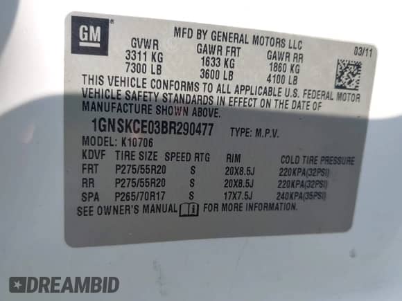 2011 Chevrolet Tahoe LTZ с VIN 1GNSKCE03BR290477, выставлен на аукционе IAAI как лот 43344748 с пробегом 241 167 миль миль и . История ставок и продаж доступна на DreamBid. Изображение 9.