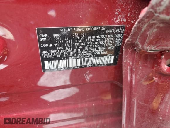 ✅ 2019 Subaru Ascent Touring • VIN: 4S4WMARD9K3466954 • Lot: 57389355. Listed on Copart with 81,623 mi. Free auction sales archive from the USA and detailed vehicle history report at DreamBid. Image 12.