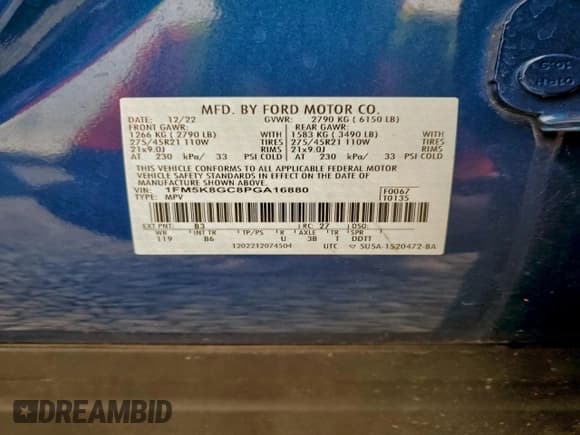 ✅ 2023 Ford Explorer ST • VIN: 1FM5K8GC8PGA16880 • Лот: 95741485. Опубликован ранее на Copart с пробегом 48 050 миль. Бесплатный доступ к архиву аукционных продаж из США и подробный отчёт об истории автомобиля на DreamBid. Изображение 13.