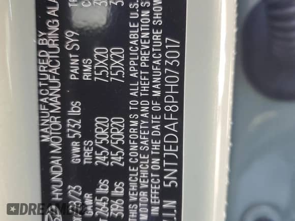 2023 Hyundai Santa Cruz Limited с VIN 5NTJEDAF8PH073017, выставлен на аукционе Copart как лот 83345954 с пробегом 4 679 миль миль и Списание • Salvage title. История ставок и продаж доступна на DreamBid. Изображение 12.