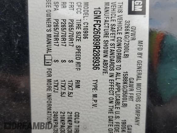 ✅ 2009 Chevrolet Suburban 2LT • VIN: 1GNFC26089R288936 • Lot: 85271585. Wystawiony na Copart z przebiegiem 283 722 mil. Bezpłatny archiwum sprzedaży aukcyjnych z USA i szczegółowy raport historii pojazdu na DreamBid. Zdjęcie 13.