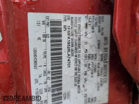 ✅ 2008 Ford Expedition Max Eddie Bauer • VIN: 1FMFK18528LA74701 • Лот: 58743015. Опубликован ранее на Copart с пробегом 201 877 миль. Бесплатный доступ к архиву аукционных продаж из США и подробный отчёт об истории автомобиля на DreamBid. Изображение 12.