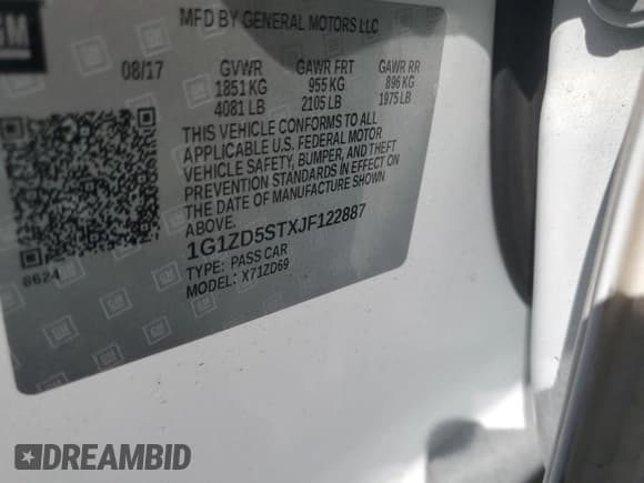 ✅ 2018 Chevrolet Malibu LT • VIN: 1G1ZD5STXJF122887 • Lot: 86837735. Listed on Copart with 176,771 mi. Free auction sales archive from the USA and detailed vehicle history report at DreamBid. Image 12.