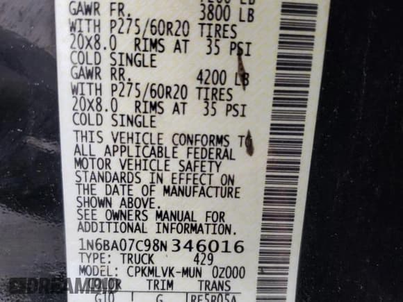 ✅ 2008 Nissan Titan Pro-4X • VIN: 1N6BA07C98N346016 • Lot: 57414345. Wystawiony na Copart z przebiegiem 224 175 mil. Bezpłatny archiwum sprzedaży aukcyjnych z USA i szczegółowy raport historii pojazdu na DreamBid. Zdjęcie 12.