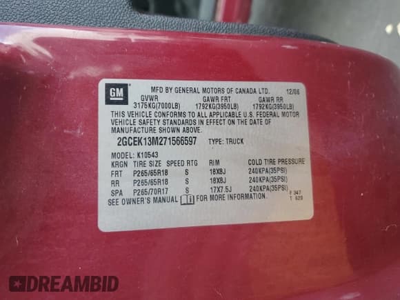 ✅ 2007 Chevrolet Silverado 1500 1LT • VIN: 2GCEK13M271566597 • Lot: 91511605. Listed on Copart with 206,941 mi. Free auction sales archive from the USA and detailed vehicle history report at DreamBid. Image 12.