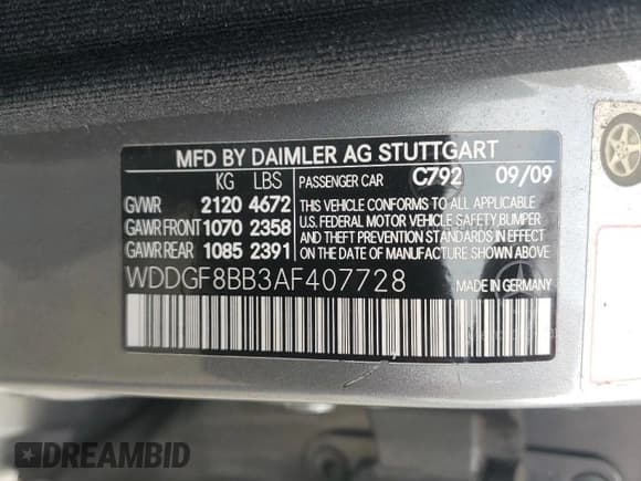 ✅ 2010 Mercedes-Benz C 300 Sport • VIN: WDDGF8BB3AF407728 • Лот: 85824415. Опубликован ранее на Copart с пробегом Не указан. Бесплатный доступ к архиву аукционных продаж из США и подробный отчёт об истории автомобиля на DreamBid. Изображение 12.