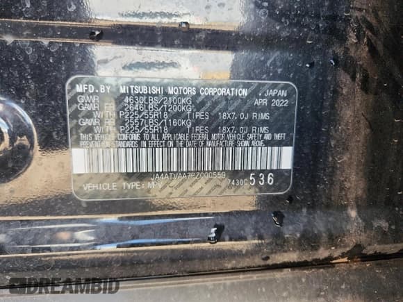 ✅ 2023 Mitsubishi Eclipse Cross LE • VIN: JA4ATVAA7PZ000559 • Lot: 81098205. Listed on Copart with Not provided. Free auction sales archive from the USA and detailed vehicle history report at DreamBid. Image 13.