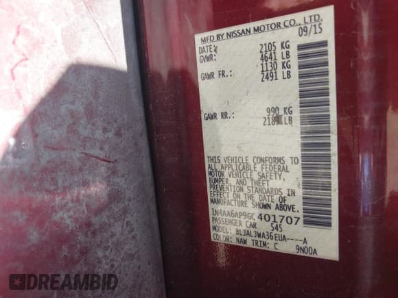 ✅ 2016 Nissan Maxima Platinum • VIN: 1N4AA6AP9GC401707 • Lot: 42760679. Listed on IAAI with 161,662 mi. Free auction sales archive from the USA and detailed vehicle history report at DreamBid. Image 9.