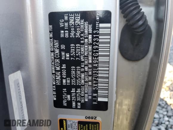 ✅ 2014 Hyundai Santa Fe • VIN: 5XYZU3LA9EG192313 • Лот: 91095195. Опубликован ранее на Copart с пробегом 154 809 миль. Бесплатный доступ к архиву аукционных продаж из США и подробный отчёт об истории автомобиля на DreamBid. Изображение 13.