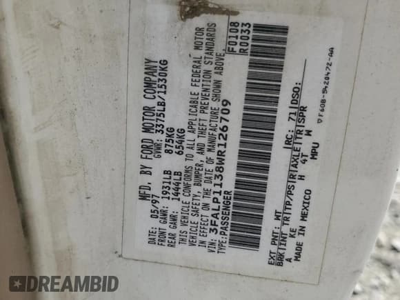 ✅ 1998 Ford Escort • VIN: 3FALP1138WR126709 • Лот: 69271634. Опубликован ранее на Copart с пробегом 234 137 миль. Бесплатный доступ к архиву аукционных продаж из США и подробный отчёт об истории автомобиля на DreamBid. Изображение 12.