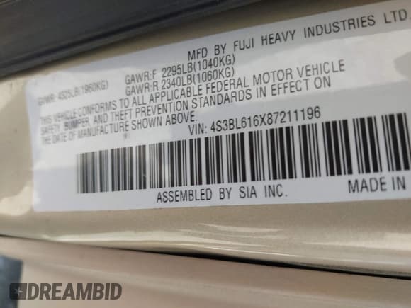 ✅ 2008 Subaru Legacy Special • VIN: 4S3BL616X87211196 • Лот: 42395176. Опубликован ранее на IAAI с пробегом 189 170 миль. Бесплатный доступ к архиву аукционных продаж из США и подробный отчёт об истории автомобиля на DreamBid. Изображение 9.