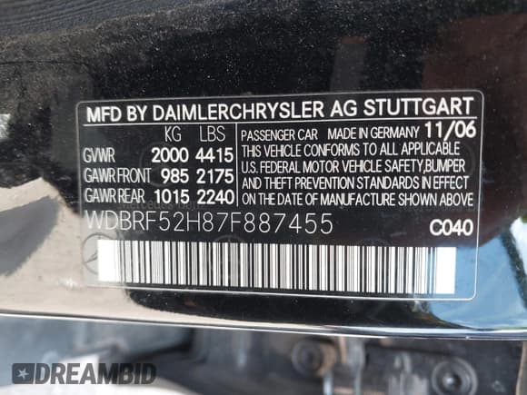 ✅ 2007 Mercedes-Benz C 230 Sport • VIN: WDBRF52H87F887455 • Lot: 43157002. Listed on IAAI with 183,914 mi. Free auction sales archive from the USA and detailed vehicle history report at DreamBid. Image 9.