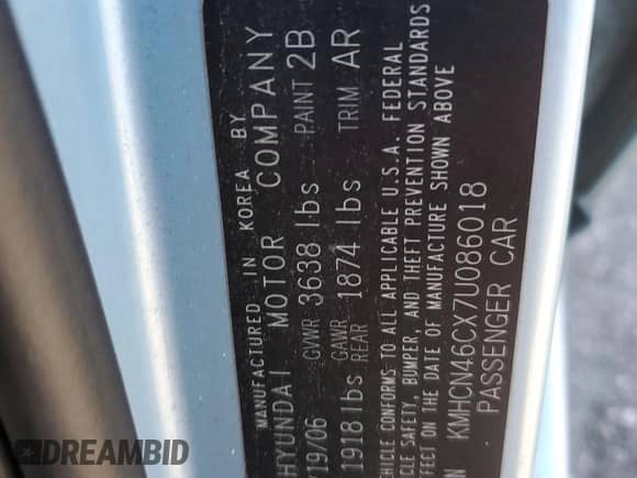 2007 Hyundai Accent GLS с VIN KMHCN46CX7U086018, выставлен на аукционе Copart как лот 80970204 с пробегом 118 017 миль миль и Чистый • Clean title. История ставок и продаж доступна на DreamBid. Изображение 12.