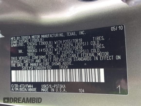 ✅ 2010 Toyota Tundra • VIN: 5TFEY5F12AX094192 • Lot: 43312801. Wystawiony na IAAI z przebiegiem 201 614 mil. Bezpłatny archiwum sprzedaży aukcyjnych z USA i szczegółowy raport historii pojazdu na DreamBid. Zdjęcie 9.