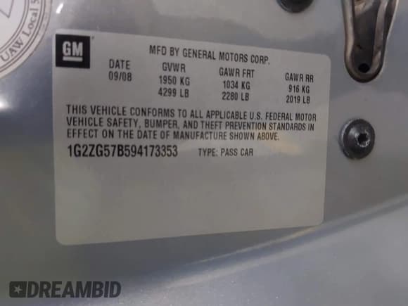 ✅ 2009 Pontiac G6 1SA • VIN: 1G2ZG57B594173353 • Lot: 42863577. Wystawiony na IAAI z przebiegiem 151 522 mil. Bezpłatny archiwum sprzedaży aukcyjnych z USA i szczegółowy raport historii pojazdu na DreamBid. Zdjęcie 9.