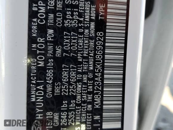 2019 Hyundai Tucson SE z VIN KM8J23A45KU869928, wystawiony jako Copart lot #87183485 z przebiegiem 42 648 mil mil oraz Szkoda całkowita • Salvage title. Historia ofert i sprzedaży dostępna na DreamBid. Obrazek 13.