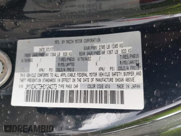 ✅ 2017 Mazda MX-5 Miata Club • VIN: JM1NDAC73H0124073 • Lot: 42715537. Wystawiony na IAAI z przebiegiem 28 135 mil. Bezpłatny archiwum sprzedaży aukcyjnych z USA i szczegółowy raport historii pojazdu na DreamBid. Zdjęcie 9.