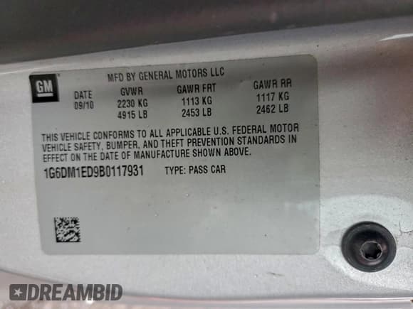 ✅ 2011 Cadillac CTS Performance • VIN: 1G6DM1ED9B0117931 • Lot: 96582395. Listed on Copart with 108,668 mi. Free auction sales archive from the USA and detailed vehicle history report at DreamBid. Image 12.