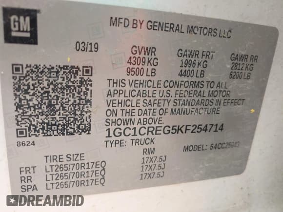 ✅ 2019 Chevrolet Silverado 2500HD Work Truck • VIN: 1GC1CREG5KF254714 • Лот: 43803438. Опубликован ранее на IAAI с пробегом 298 665 миль. Бесплатный доступ к архиву аукционных продаж из США и подробный отчёт об истории автомобиля на DreamBid. Изображение 9.