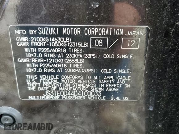 ✅ 2013 Suzuki Grand Vitara XSport • VIN: JS3TE0D44D4100033 • Lot: 51648665. Listed on Copart with 151,879 mi. Free auction sales archive from the USA and detailed vehicle history report at DreamBid. Image 13.