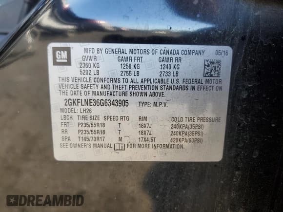 ✅ 2016 GMC Terrain SLE • VIN: 2GKFLNE36G6343905 • Лот: 89686885. Опубликован ранее на Copart с пробегом 105 025 миль. Бесплатный доступ к архиву аукционных продаж из США и подробный отчёт об истории автомобиля на DreamBid. Изображение 12.