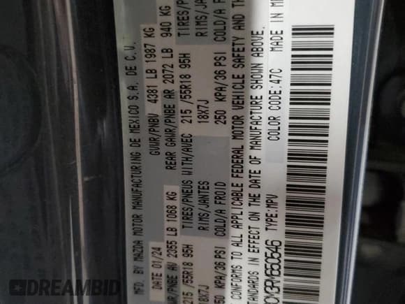 ✅ 2024 Mazda CX-30 S Carbon Edition • VIN: 3MVDMBCM3RM650546 • Lot: 56434415. Listed on Copart with 35,574 mi. Free auction sales archive from the USA and detailed vehicle history report at DreamBid. Image 13.